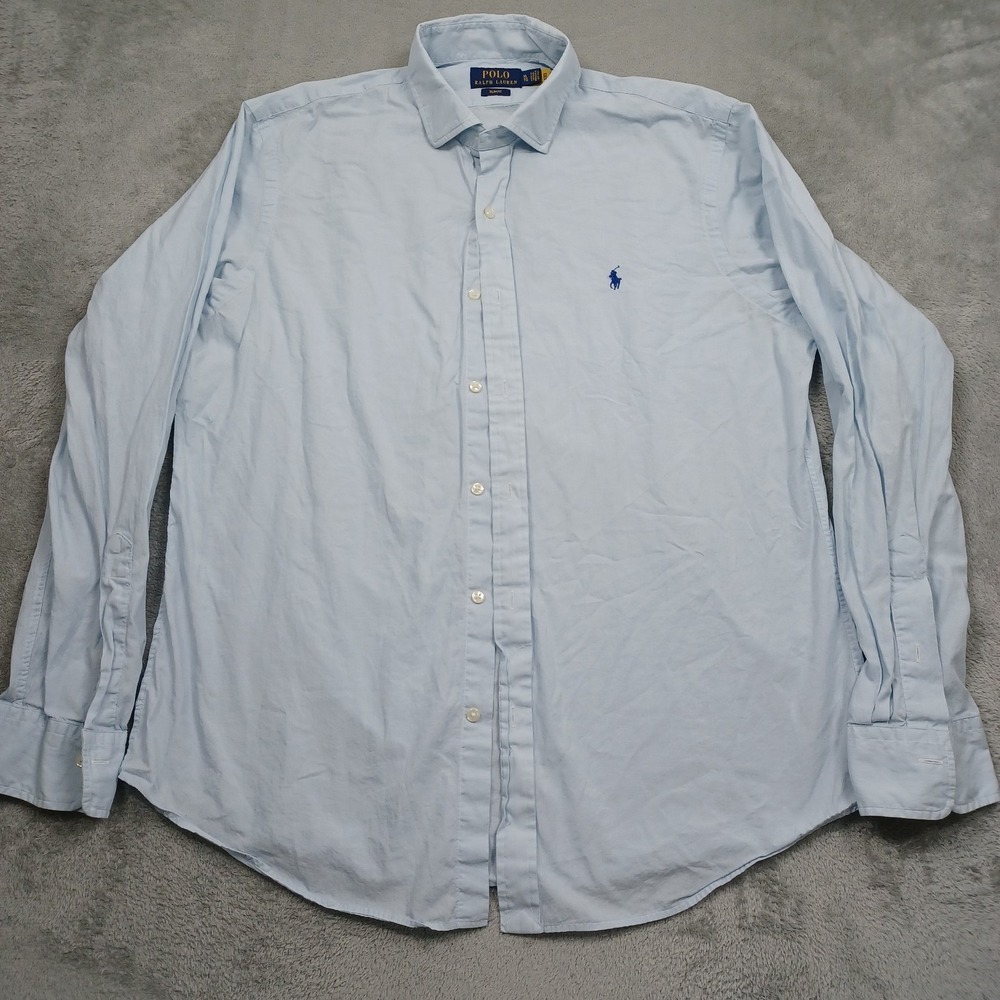 Polo Ralph Lauren Shirt Mens XL Blue Slim Fit Button Up Long Sleeve Preppy